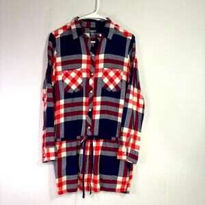 Aerie Red White & Blue Plaid Shirt with Draw String Waist Size Medium SS0877